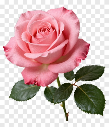 Pink Rose With Green Leaves PNG