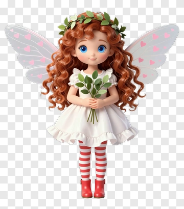 3D Fairy Doll Holding Flowers PNG