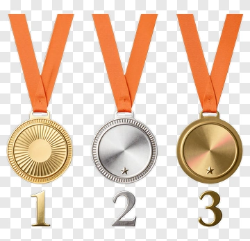 Gold, Silver, And Bronze Medals With Orange Ribbons PNG
