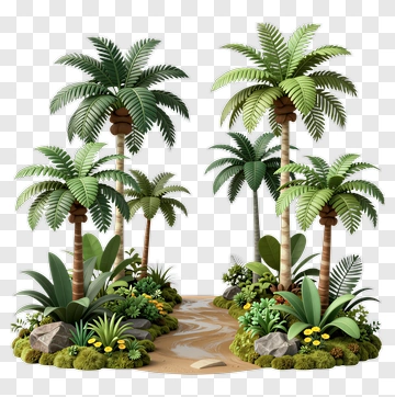 Tropical Palm Trees In A Lush Garden Setting PNG