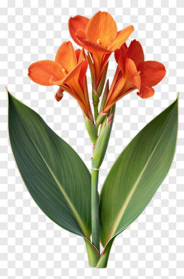 Colorful Orange Flower With Green Leaves PNG