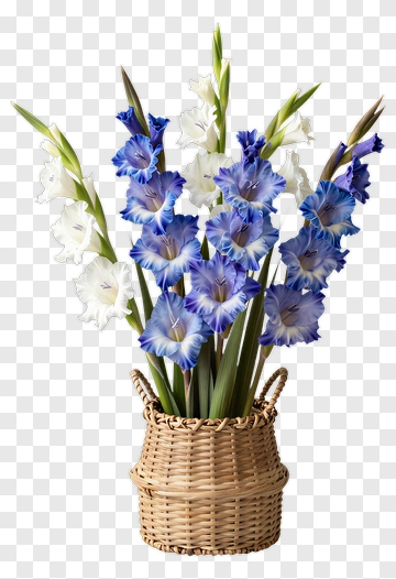 Gladiolus Flowers In A Woven Basket PNG