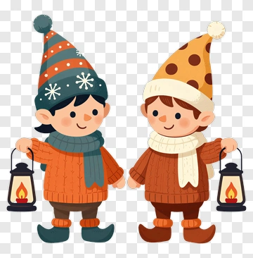 Cartoon Children Holding Lanterns PNG