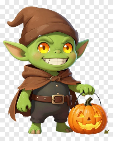 Cartoon Goblin Holding A Halloween Pumpkin PNG