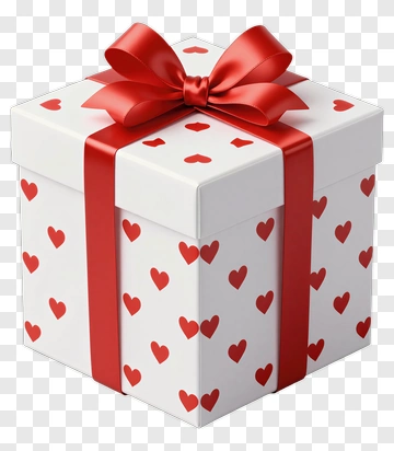 Gift Box With Red Hearts And Ribbon PNG