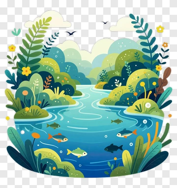 Colorful River Scene With Fish And Plants PNG