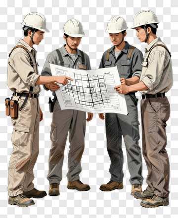 Construction Workers Reviewing Blueprints PNG