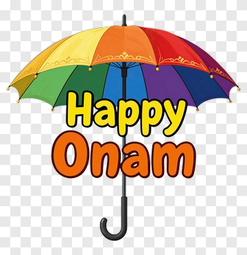 Colorful Umbrella With Happy Onam Greeting PNG
