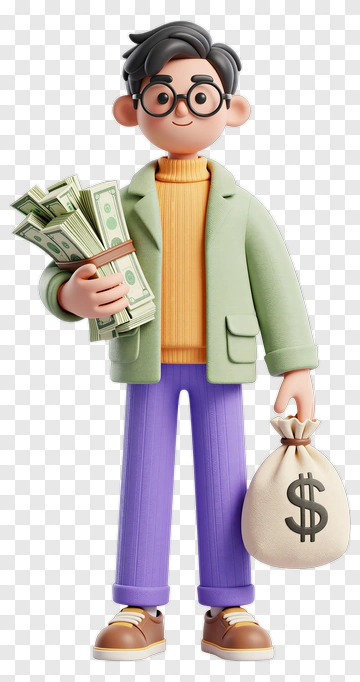 3D Businessman Holding Money And A Bag PNG