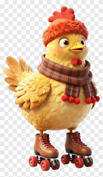Cartoon Chicken On Roller Skates PNG