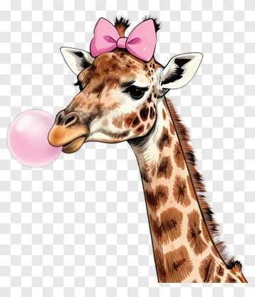 Cartoon Giraffe Blowing Bubblegum PNG