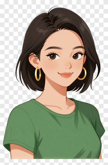 Cartoon Woman With Short Hair Wearing Green Shirt PNG