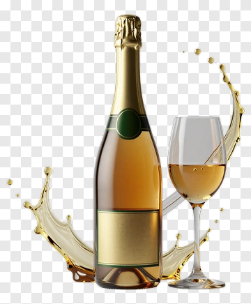 Champagne Bottle And Glass With Splash PNG