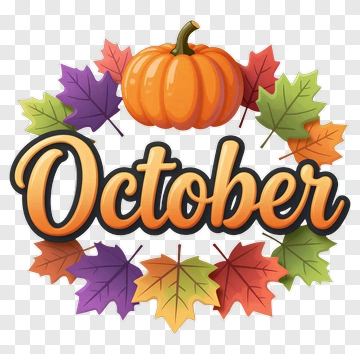 October Pumpkin With Colorful Leaves PNG