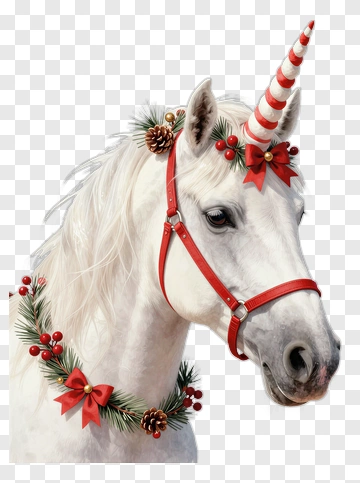 Christmas Unicorn With Festive Decorations PNG