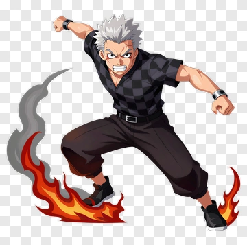 Fierce Anime Character With Flames PNG