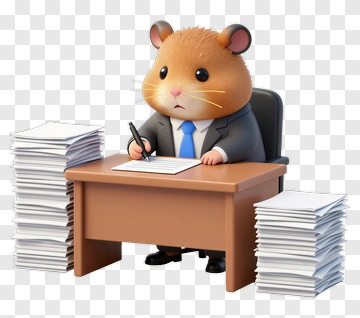 Hamster In A Suit Sitting At A Desk With Papers PNG