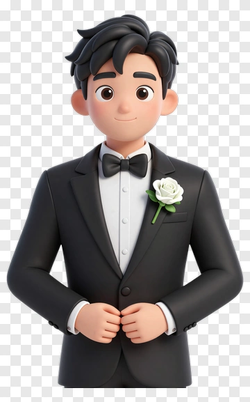 3D Groom In Tuxedo With White Rose PNG