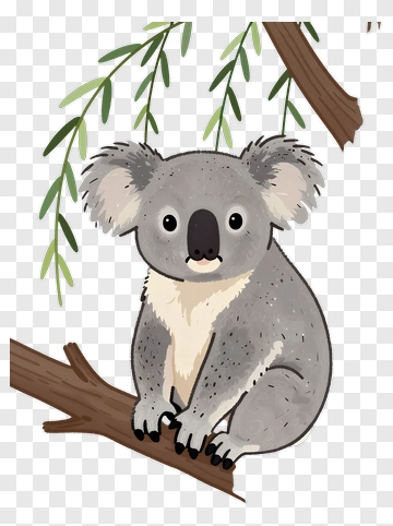 Cartoon Koala Sitting On A Branch PNG