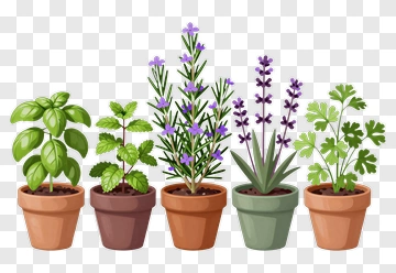 Herb Plants In Pots PNG