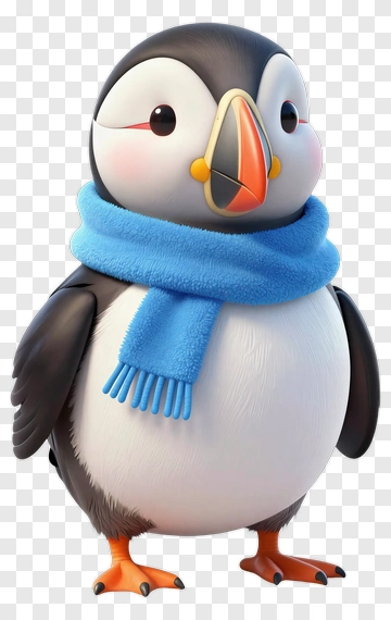 Cartoon Puffin Wearing A Blue Scarf PNG