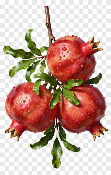 Fresh Pomegranates With Leaves PNG