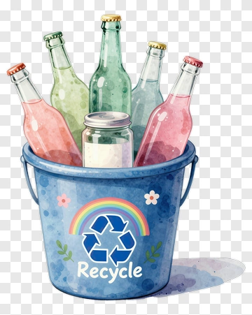 Recycling Bucket Filled With Bottles PNG