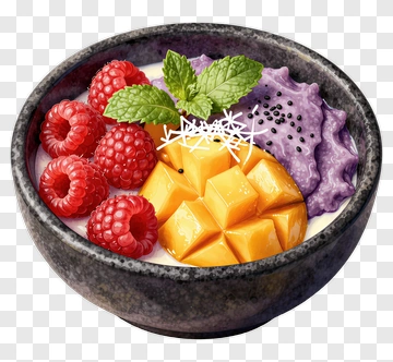 Fruit Bowl With Mango And Raspberries PNG