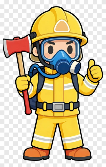 Cartoon Firefighter Holding An Axe PNG