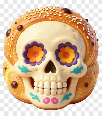 Colorful Skull Bread With Floral Decorations PNG