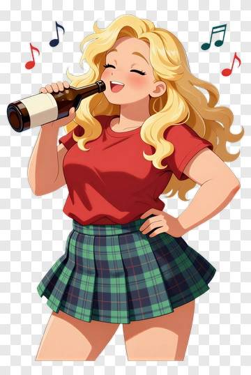 Cartoon Woman Singing With A Bottle PNG