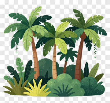Tropical Palm Trees In A Lush Green Environment PNG