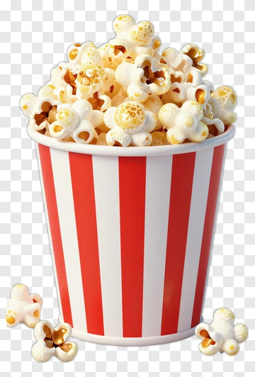Popcorn In A Red And White Striped Bucket PNG