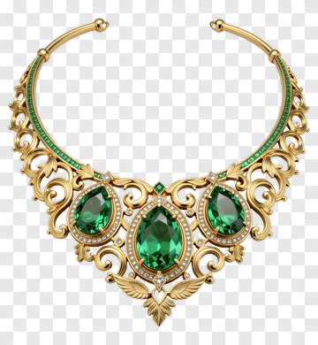 Elegant Gold Necklace With Green Gemstones PNG