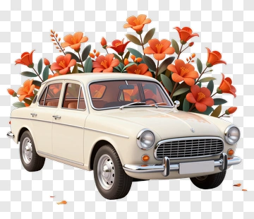 Car Surrounded By Colorful Flowers PNG