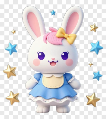 Cute Cartoon Bunny Character With Blue Dress PNG