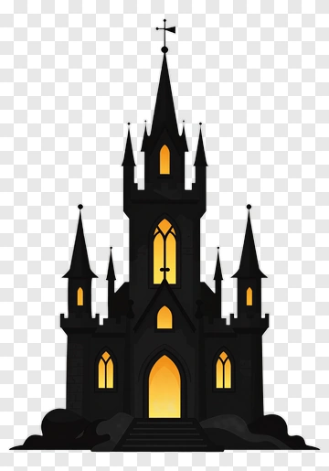 Haunted Castle With Glowing Windows PNG