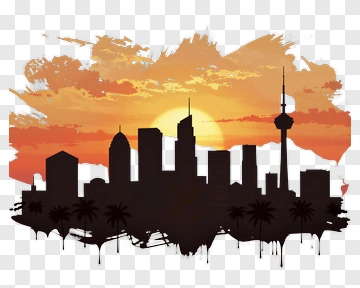 City Skyline Silhouette At Sunset PNG