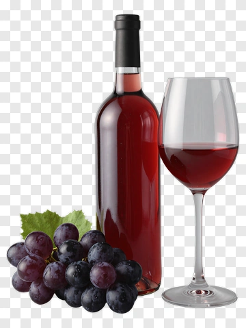 Red Wine Bottle And Glass With Grapes PNG