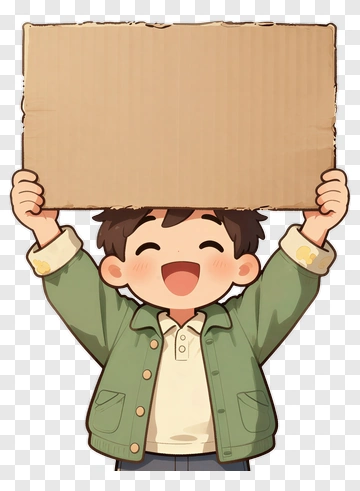 Happy Boy Holding A Blank Cardboard Sign PNG