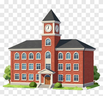 Brick School Building With Clock Tower PNG