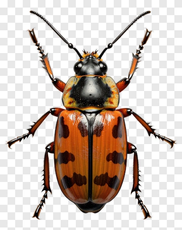 Realistic Beetle With Orange And Black Patterns PNG