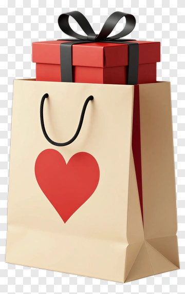 Gift Bag With Red Heart And Present PNG