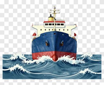 Colorful Cargo Ship On Waves PNG