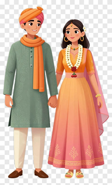 Couple In Traditional Indian Attire Holding Hands PNG