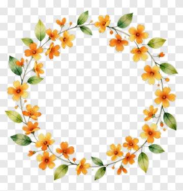 Floral Wreath With Orange Flowers And Green Leaves PNG