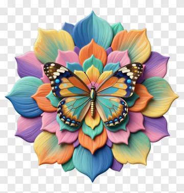 Colorful Butterfly On Floral Mandala PNG