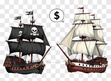 Pirate Ship And Merchant Ship With Dollar Sign PNG