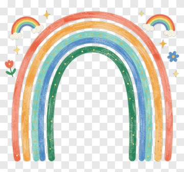 Colorful Rainbow With Clouds And Flowers PNG