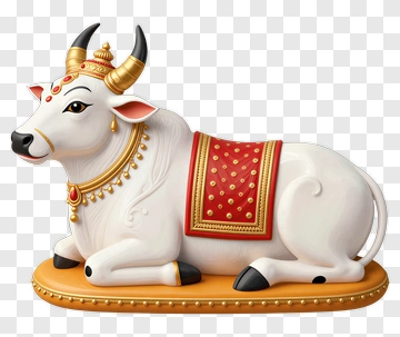 Decorative White Cow With Red Ornamentation PNG